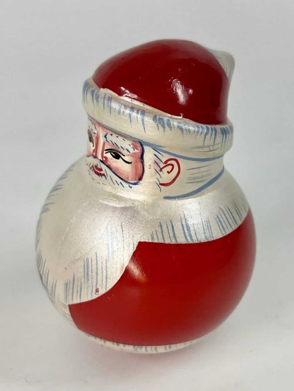 Vtg Roly Poly SANTA Figure Bell Chime Ringing Christmas Painted Folk Art Metal